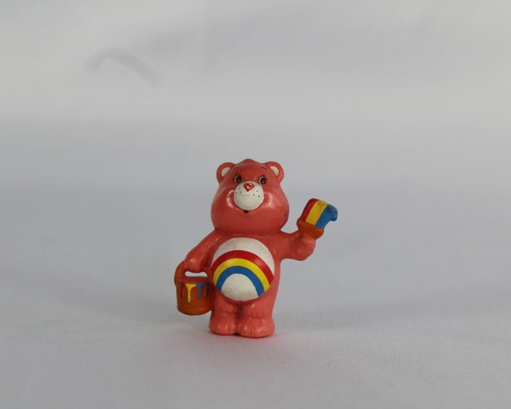 Care Bears Figure Cheer Bear with Rainbow Paint Brush and Can Vintage